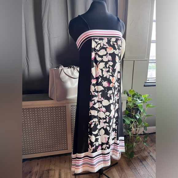 Dkny Dresses & Skirts - DKNY Black Striped & Floral Print Scarf Dress